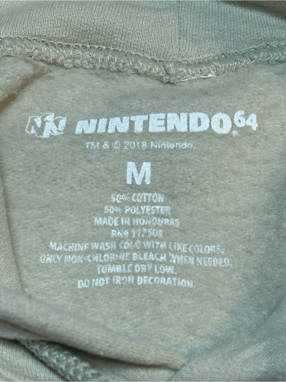 Official Nintendo 64 Retro Logo Graphic Sleeve Print Hoodie Tan Cream - Picture 8 of 8